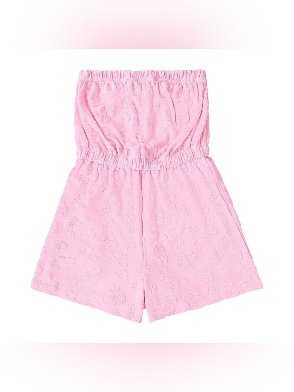5B Style Juniors' Embossed Terry Romper, size small, Light Pink